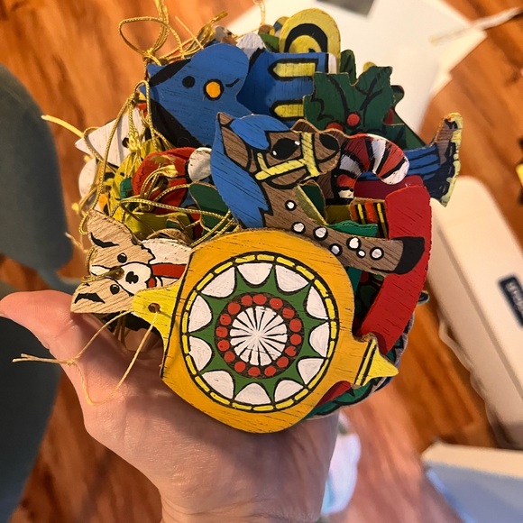 1970’s Vintage Colorful Wooden Christmas Ornaments Set